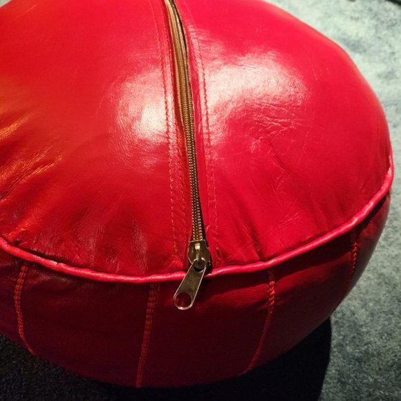 NWOT – Contemporary Genuine Leather Red Ottoman/ Moroccan Pouf - Picture 5 of 5
